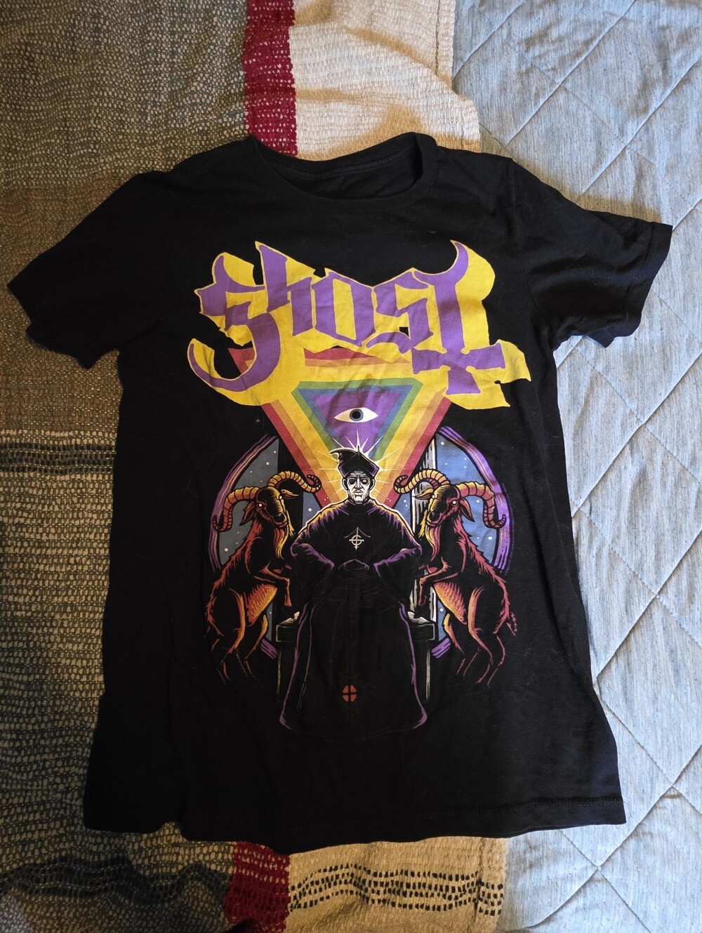 Ghost Graphic Black Band Tee with Rainbow Triangle